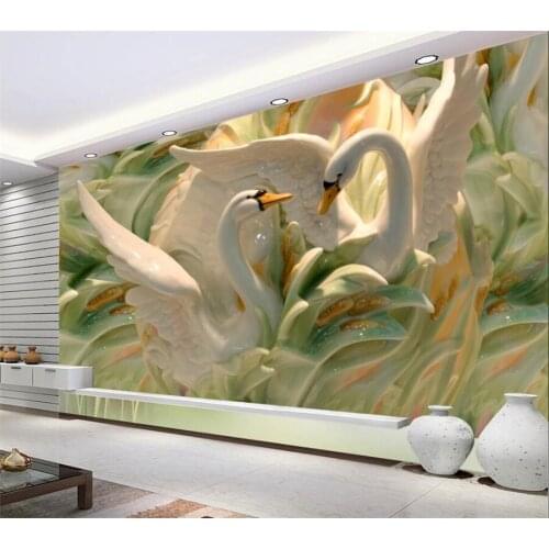 Custom Wallpaper 3d New Chinese Embossed Swan Murals Living Room Bedroom Background Decorative Painting wall papers home decor