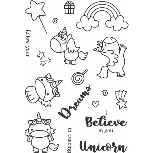Unicorn Rainbow Cloud Animals Clear Stamps for DIY Scrapbooking Craft Card Stempels Silicone Seal