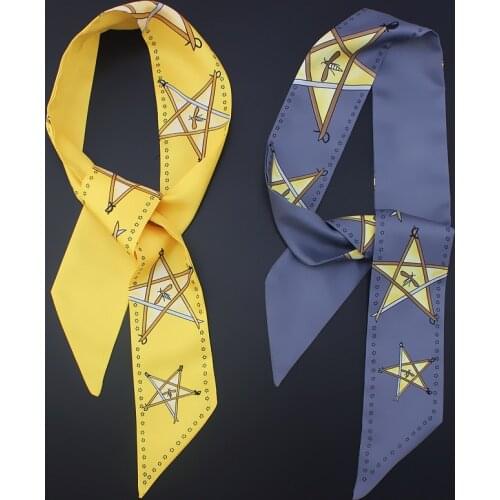 Twill Silk 100cm*6cm Woman Small Scarf Luxury Brand Five-pointed Star Bee Yellow Gray Printed Bag Female Skinny Scarf Wraps Tie