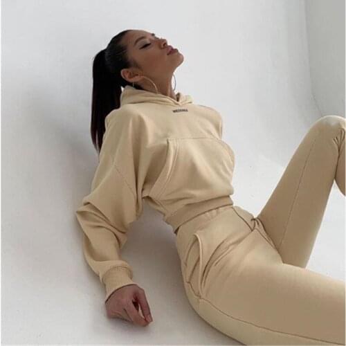 Autumn Winter Two Piece Set Tracksuit Women Clothes Hooded Fleece Sweatshirt Top and Pants Sport Sweat Suit Womens Sets Outfits