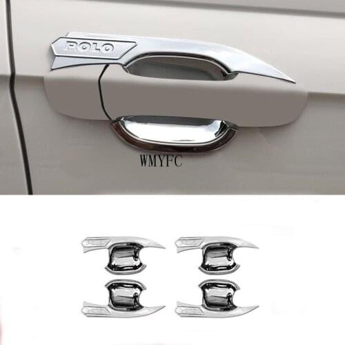 Car Styling ABS Car Door Handle Cover Box Sequin Door Bowl Auto Sequin For Volkswagen Polo Virtus MK6 AW 2019-Present Accessory