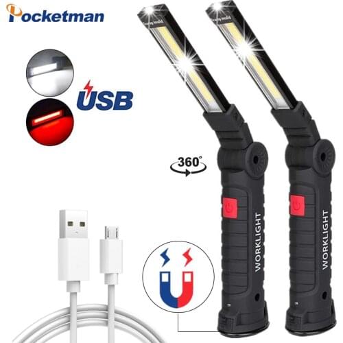 Super Bright COB LED Work Light Portable Repair Light USB Rechargeable Flashlight Magnetic Torch with Built-in Battery Work Lamp