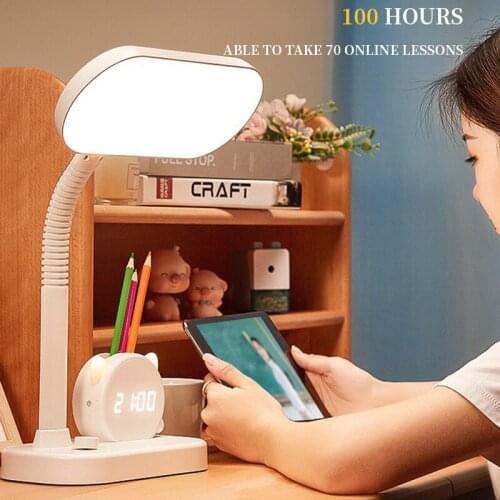 LED Recharge Clock Pen Holder Desk Lamp Dimming Adjustment Table Lamp Children Kids Reading Study Bedside Bedroom Living Room