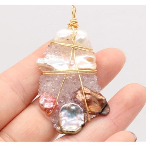 Irregular Winding Pearl Pendant Clear Quartz DIY Fashion Popular Necklace Sweater Chain Exquisite Gift Making for Girl and Women