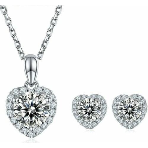 OTIY Wedding Engagement Diamond Jewelry Set 925 Sterling Silver White Gold Rhodium Plated VVS Moissanite Women Heart Necklace