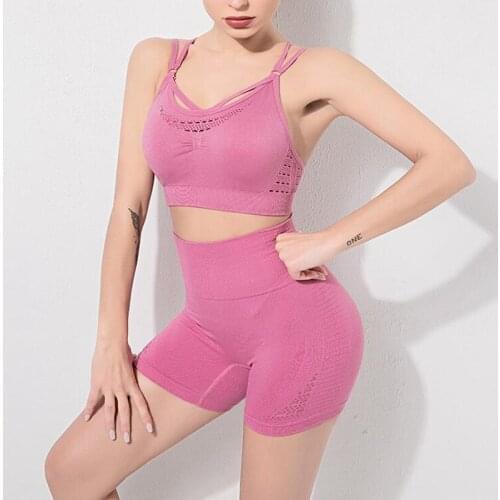 Women Summer breathable Seamless yoga set Fitness Sports Suits GYM Clothing Yoga Bra top High Waist Shorts Workout Pants Shirts