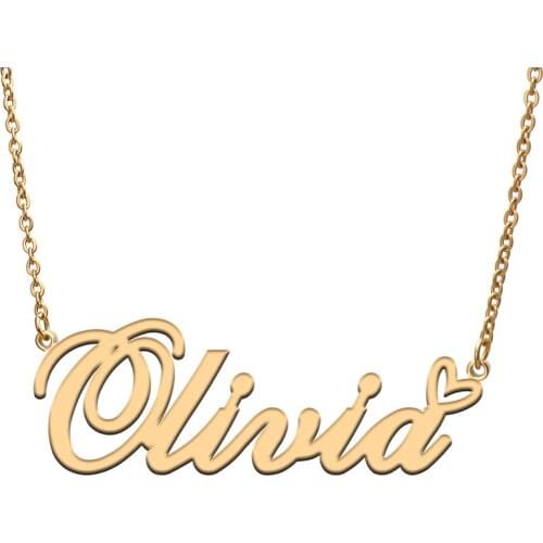 Love Heart olivia Name Necklace for Women Stainless Steel Gold & Silver Nameplate Pendant Femme Mother Child Girls Gift