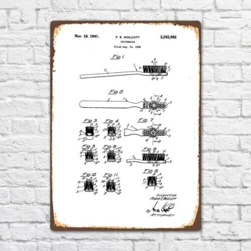 Toothbrush Patent Vintage Retro Metal Tin Sign Metal Sign Wall Art Bathroom Decor Fashion Art Decor Poster