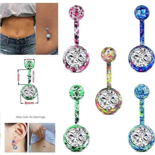 14G 1PCS Piercing Surgical Steel Single Crystal Rhinestone Belly Button Rings Navel Piercings Ombligo 5/8mm Ball Nombril