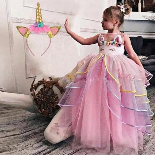 2021 Christmas Unicorn Party Dress Kids Dresses For Girls Princess Dress Girl Clothes Sleeveless Easter Costume Cosplay Dress Up