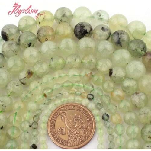 4,6,8,10,12mm Smooth Faceted Round Green Prehnites Natural Stone Bead For DIY Necklace Bracelat Jewelry Making 15" Free Shipping