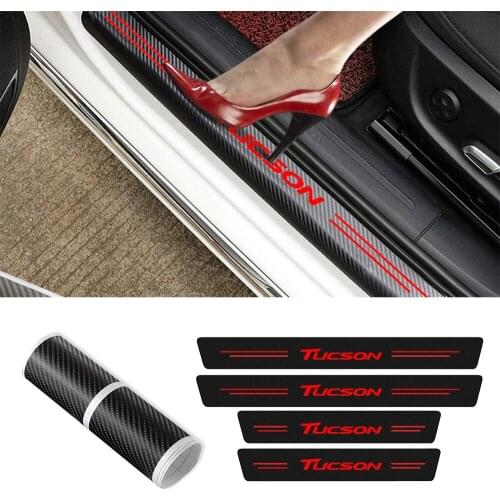 4Pcs Car Stickers Carbon Fiber Car Door Threshold Sill Protection For Hyundai Tucson JM TL NX4 2005 - 2017 2018 2019 2020 2021
