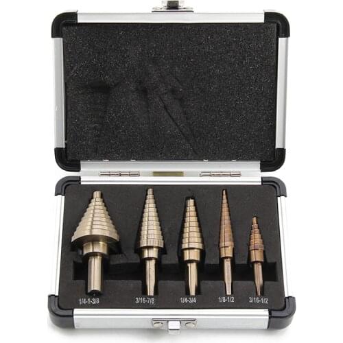 5 Pcs Large Titanium HSS Step Cone Drill Hole Cutter Bit Set Tool + Case Promotion