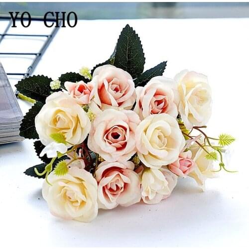 5 Branches Silk Rose Bunch Artificial Flowers 10 Heads 3 Bud Fake Flowers Rose for Home Garden Decorative Simulation Silk Flores