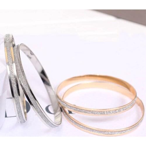 Simple Women Gold Silver Scrub Frosted Cuff Bracelet Round Hoop Circle Bangle Charming Women Fashion Hand Jewelry Accessories