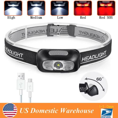 COSMOING 500 Lumens Rechargeable Red White Light LED Headlamp Head Lighst Flashlight Lamp