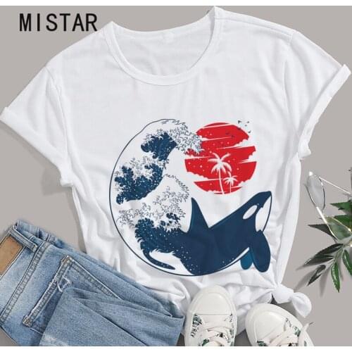 Japanese Whale Style Graphic Print Harajuku T-shirt Women 2020 New Summer Fashion Tshirt Tee Aesthetic White Tops Female T Shirt