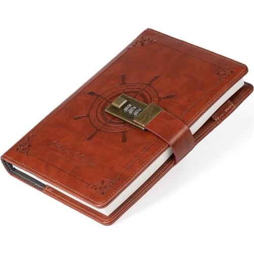 Pocket Notepad Notebook B6 w/Password Lock Clip Pen Holder Retro Business Notebook School Office Stationery Supplies P9YA