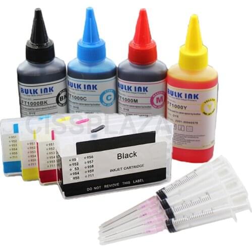 CISSPLAZA 1set 711 with 100ml dye ink refillable ink cartridge compatible for HP 711 t120 t520 T125 T130 T525 T530 printer