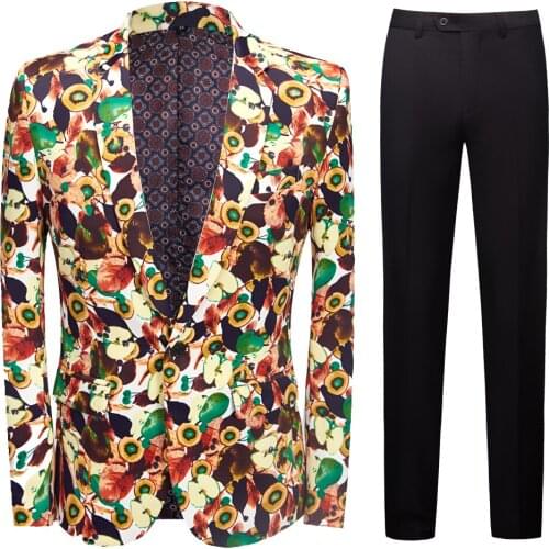 Mens Half Green Apple Printed Suit Men Slim Fit Suit Set Blazers Singer Costume Casual Night Party Bar Suit