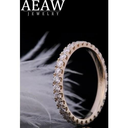 AEAW Solid 10K White Gold Round Cut Moissanite Diamond Enternity Full Diamond Band 2mm For Women