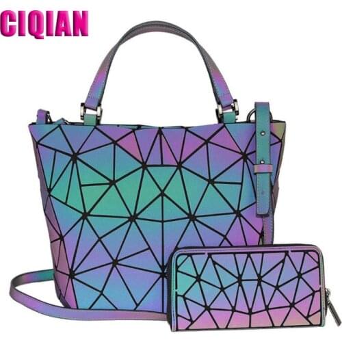 HOT Geometry Luminous Bag Women Hologram Laser Crossbody Shoulder Handbag Geometric Wallet Folding Large Capacity Tote
