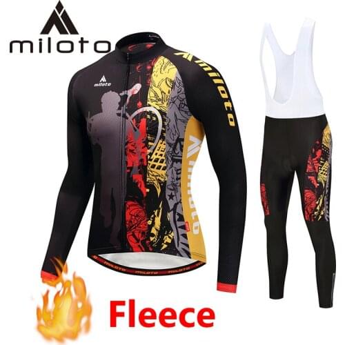 MILOTO 2019 winter thermal fleece cycling men mountain bike sets mallot ciclismo long cycling pants bike wear riding clothing