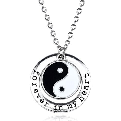 Fashion Round Yin Yang Tai Chi Pendant Necklace Romantic Love Forever In My Heart Couple Necklace Creative Jewelry Gifts