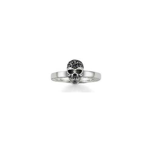 Trendy Black Cubic Zirconia Crystal Skull Rings Jewelry For Women 925 Sterling Silver Punk Style Party Ring SRI020