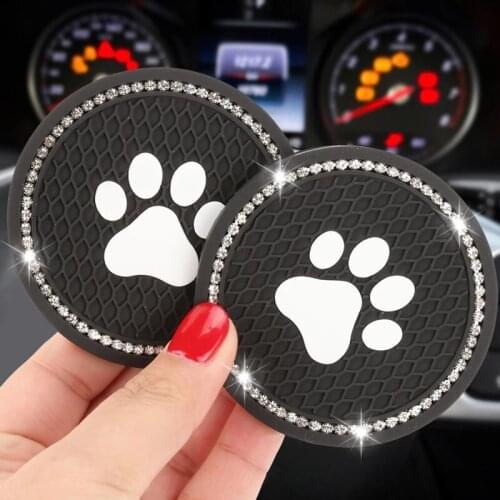 Cartoon Bling Acrylic Diamond Car Cat Paw Coaster PVC Travel Auto Cup Mats Insert Anti Slip Crystal Vehicle Interior Accessories