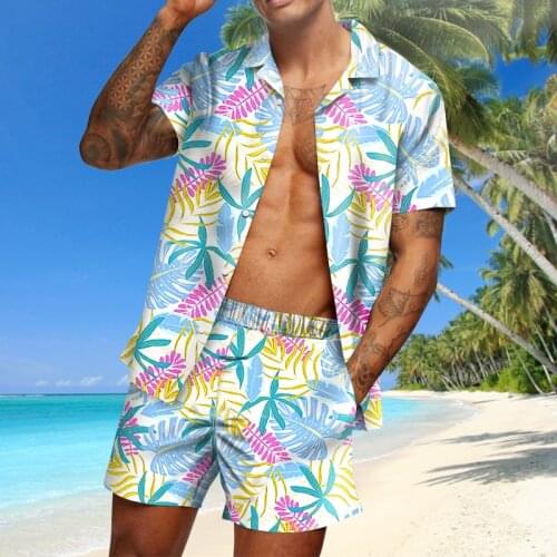 Mens suit 2021 summer fashion new 3D color stripe printed shorts shirt two-piece breathable beach sports vacation shirts