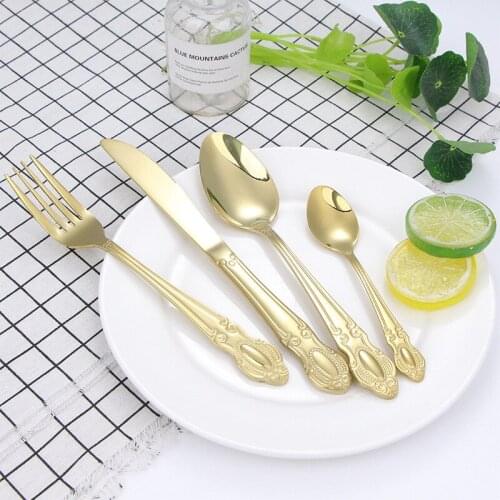 Palace retro relief 410 stainless steel cutlery set dinnerware set tableware Knife and fork spoon