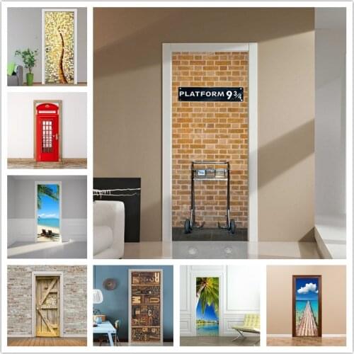 London Platform Sticker on the door self-adhesive wallpaper for door diy art home decor mural wardrobe renovation decal 77x200cm