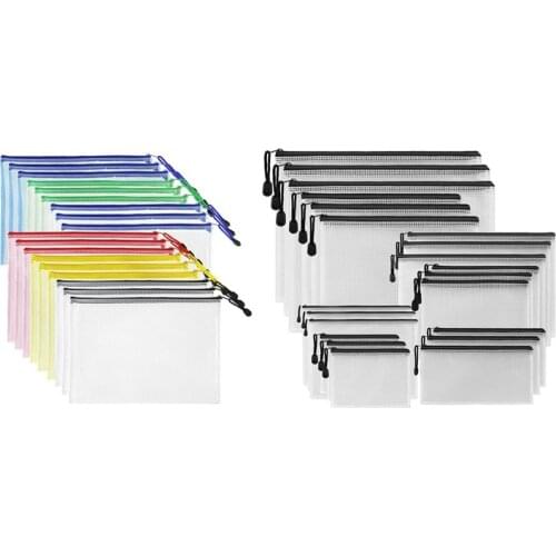 18Pcs Plastic Mesh Zip Doent Holder, Letter Size Waterproof Doent Pouch & 21Pack Zipper Pouch(7 Sizes)
