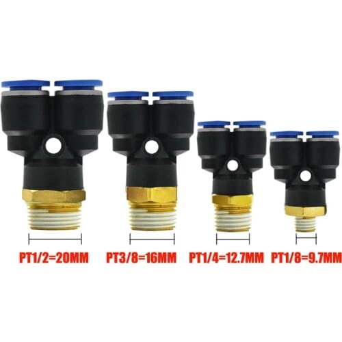 Y type Tee Air Pneumatic fittings quick Connector PX4 6 8 10 12mm to Male thread M5" 1/8" 1/4" 3/8" 1/2" bsp coupler