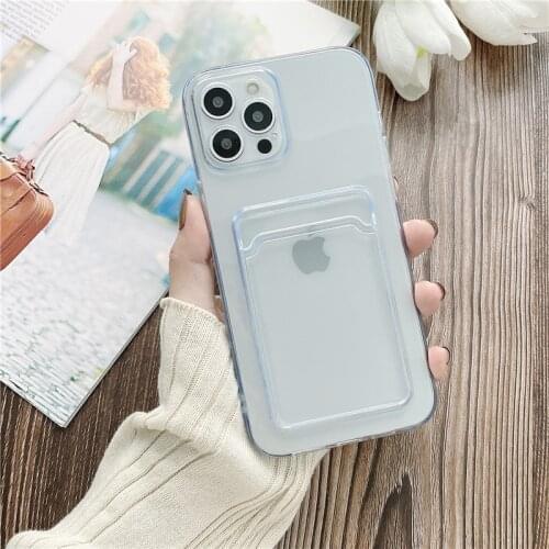 Crystal Clear Wallet Phone Case for iPhone 12 11 SE2 7 8 Plus XR 12 mini XS Max XS X 12 Pro Max Silicone Case with Card Bag