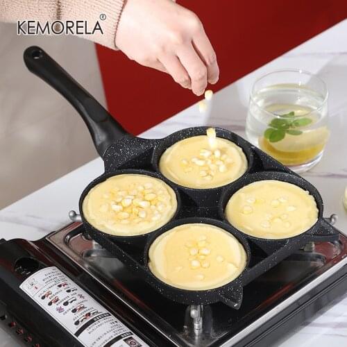 4 Hole Omelet Pan Thickened for Burger Eggs Pan Non-stick Egg Pancake Steak Pan Cooking Egg Ham Pans Breakfast Maker Cookware