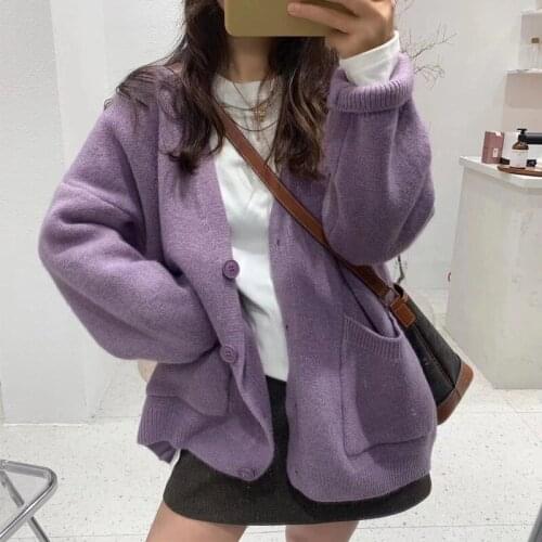 OHRYIYIE Loose Womens Sweater Knitted Cardigan Coat Autumn Winter Solid Thick Warm Long Sleeve Sweaters Jackets Knitwear Female