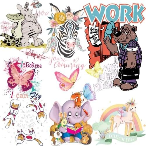 Iron on Colorful Butterfly/Zebra/Bear Animal Patches for Clothing T-shirt Applique Heat Transfer Vinyl Stickers Thermal Press