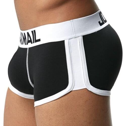 JOCKMAIL brand bulge enhancing mens underwear boxer Trunks sexy push up cup Pad Gay penis Front + Back hip Enhance the buttocks