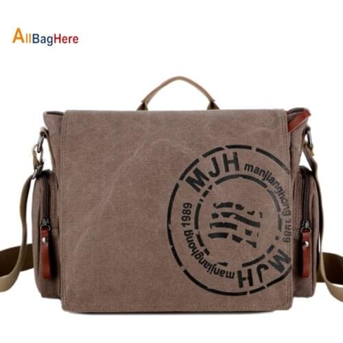 Mens Vintage Messenger Bags Quality Canvas Shoulder Bag Men Casual Business Crossbody School Bag Sports Printing Travel Handbag