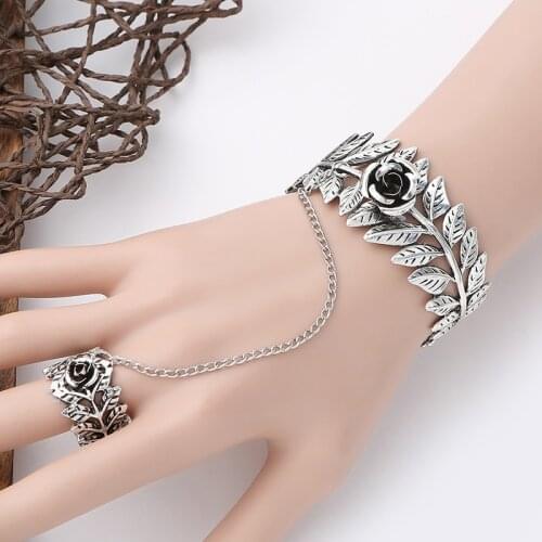 Vintage Carved Rose Flower Finger Bangles Fashion Open Slave Chain Link Owl Bracelets Tree Leaves Wedding Party Jewelry 2021