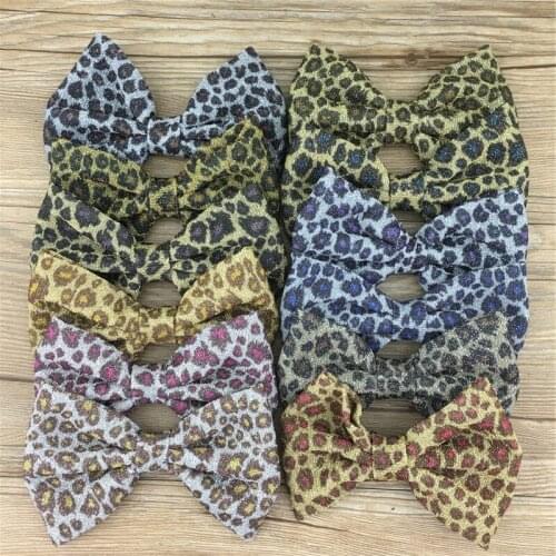 XIMA 24pcs/lot 5inch Fabric Leopard Printing Hair Bows for Hair Without Clip for Kids Hair Accessories