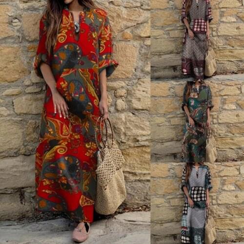 2021 Women Spring Autumn Vintage Long Sleeve Ethnic Floral Print Folk Custom Maxi Dress vestido de mujer M-5XL