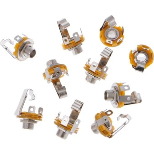 10 Pcs 1/4 Inch 6.35mm Stereo Socket Jack Female Connector Panel Mount Solder