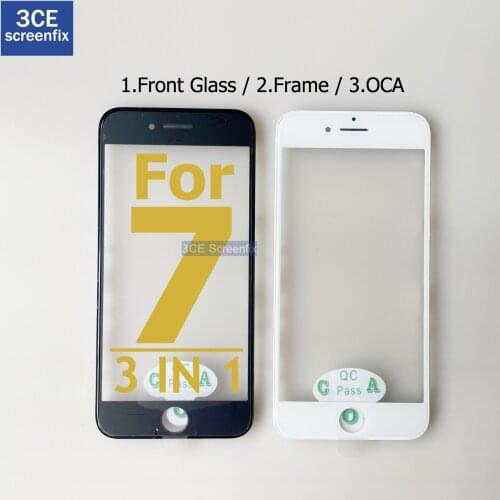 10Pcs Top Quality Front Outer Glass Middle Frame Bezel Laminate OCA For iPhone 7 3 in 1 2 in 1 Front Glass Frame OCA