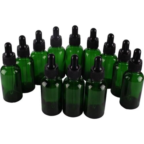 12pcs 30ml 1OZ Green Glass Dropper Bottles with Pipette for essential oils aromatherapy lab chemicals