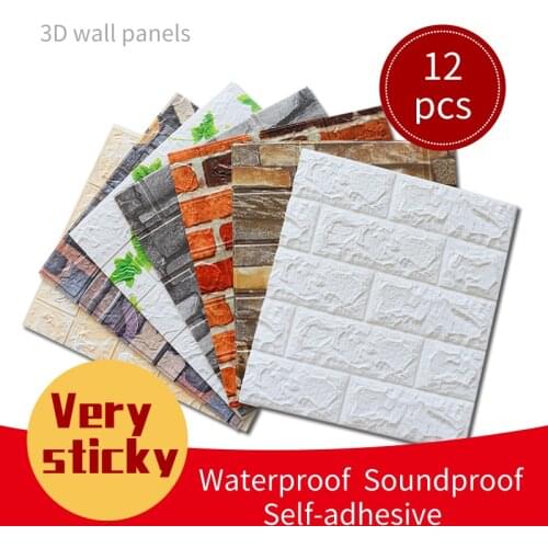 12PCS 3D Wall Panel Home Decoration Self-Adhesive Panels 3D Wallpaper Waterproof 3D Wall Stickers Vinyl Decorative Wall