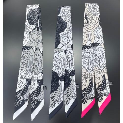 2021 Brand Scarf Design Rose Bag 100% Silk Scarves Women Fashion Neckerchief Scarf For Ladies Hair Accessories Foulard Headbands