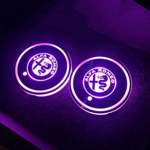 2X Led Car Logo Cup Lights Colorful Luminous Water Coaster Atmosphere Light For Alfa Romeo Giulietta Spider Mito 147 156 159 166
